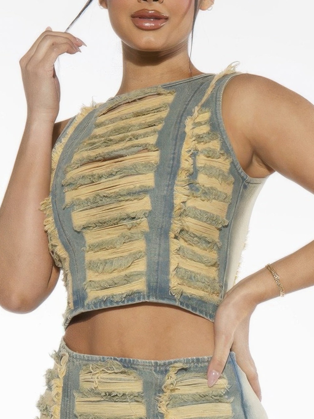 Vintage Washed Ripped Frayed Denim Crop Top